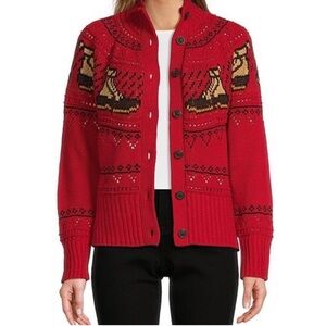 LL Bean Signature Red Cardigan Fisherman Sweater Size XL, NWT